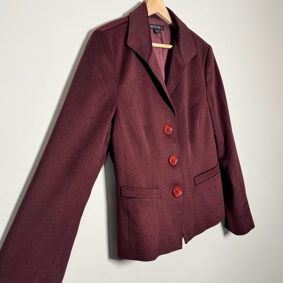 Lafayette 148 Notched Lapel Single-Breasted Bordeaux Wool Angora Blazer Sz 12 - Picture 1 of 10
